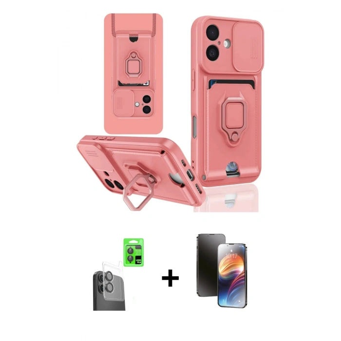 MARSİLYAN™- iPhone 16 Kılıf Vadi Form Prime - Siyah 3D Antistatik Mat Seramik Nano Ekran Koruyucu + Raze Metal Kamera Lens - SH