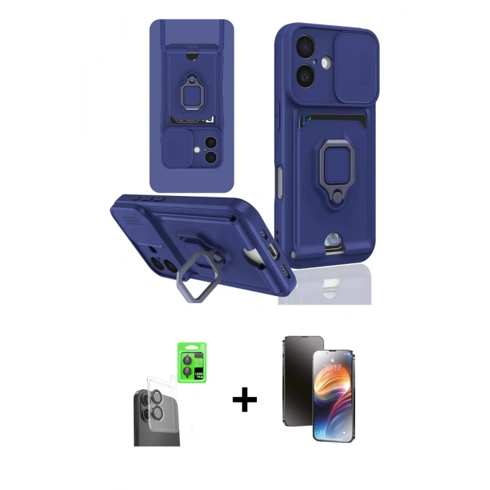 MARSİLYAN™- iPhone 16 Kılıf Vadi Form Prime - Siyah 3D Antistatik Mat Seramik Nano Ekran Koruyucu + Raze Metal Kamera Lens - SH