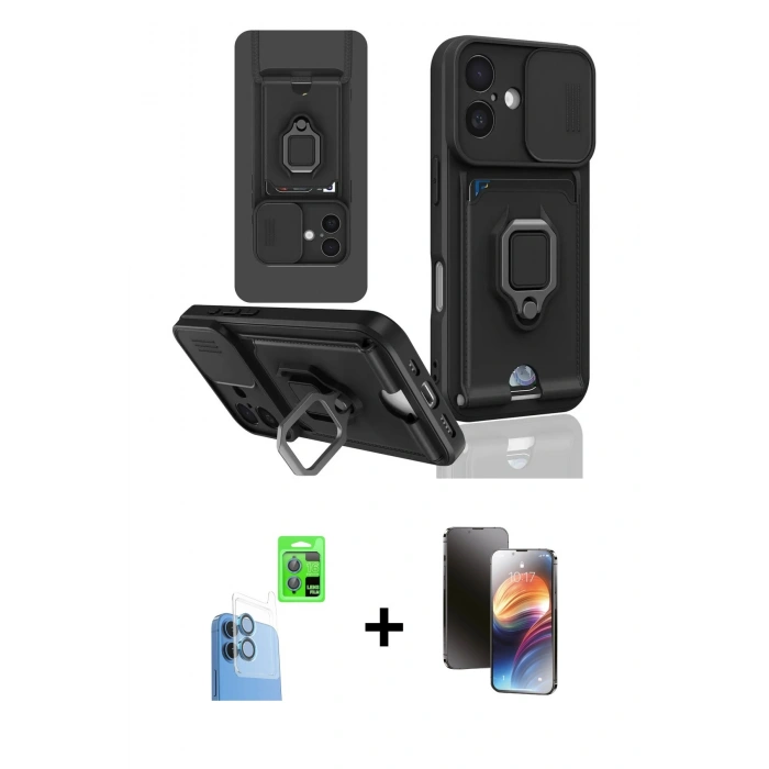 MARSİLYAN™- iPhone 16 Kılıf Vadi Form Prime - Siyah 3D Antistatik Mat Seramik Nano Ekran Koruyucu + Raze Metal Kamera Lens - LT