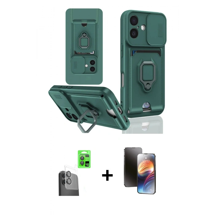 MARSİLYAN™- iPhone 16 Kılıf Vadi Form Prime - Siyah 3D Antistatik Mat Seramik Nano Ekran Koruyucu + Raze Metal Kamera Lens - SH