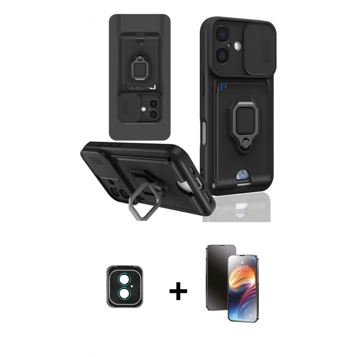 MARSİLYAN™- iPhone 16 Kılıf Vadi Form Prime - Siyah 3D Antistatik Mat Seramik Nano Ekran Koruyucu + PVD Metal Kamera Lens - YL