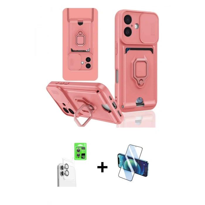 MARSİLYAN™- iPhone 16 Kılıf Vadi Form Prime - Siyah 3D Antistatik Seramik Nano Ekran Koruyucu + Raze Metal Kamera Lens - BZ