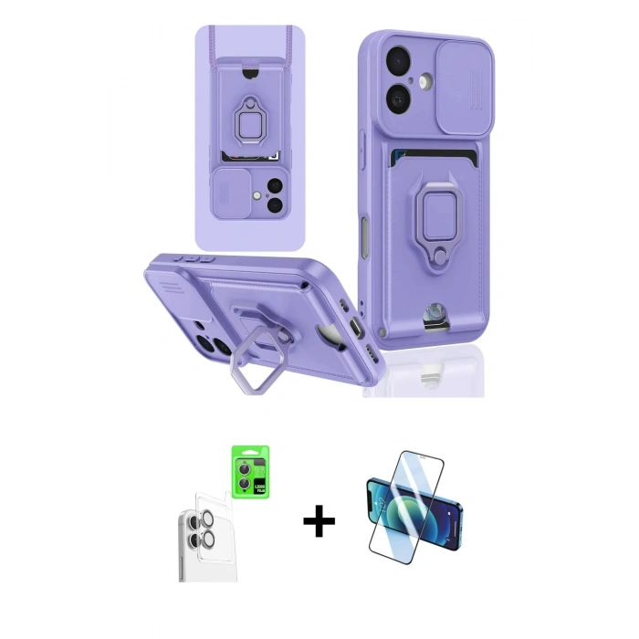 MARSİLYAN™- iPhone 16 Kılıf Vadi Form Prime - Siyah 3D Antistatik Seramik Nano Ekran Koruyucu + Raze Metal Kamera Lens - BZ