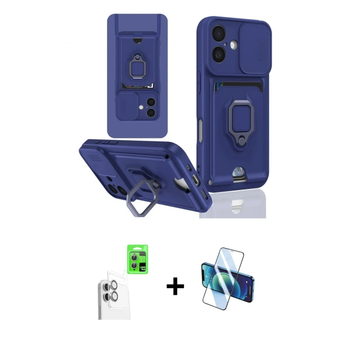 MARSİLYAN™- iPhone 16 Kılıf Vadi Form Prime - Siyah 3D Antistatik Seramik Nano Ekran Koruyucu + Raze Metal Kamera Lens - BZ