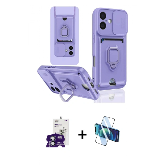 MARSİLYAN™- iPhone 16 Kılıf Vadi Form Prime - Siyah 3D Antistatik Seramik Nano Ekran Koruyucu + Bilvis Titan Kamera Lens - YL