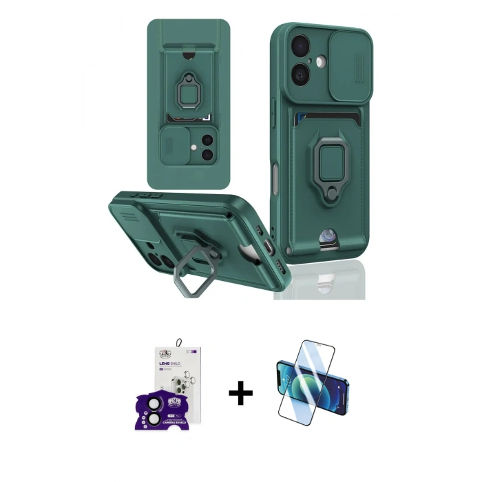 MARSİLYAN™- iPhone 16 Kılıf Vadi Form Prime - Siyah 3D Antistatik Seramik Nano Ekran Koruyucu + Bilvis Titan Kamera Lens - SH