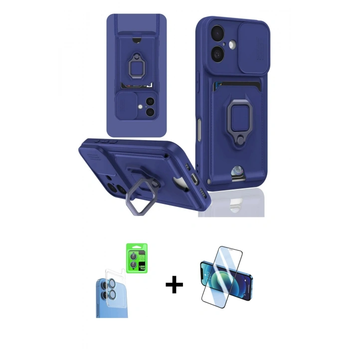 MARSİLYAN™- iPhone 16 Kılıf Vadi Form Prime - Siyah 3D Antistatik Seramik Nano Ekran Koruyucu + Raze Metal Kamera Lens - LT