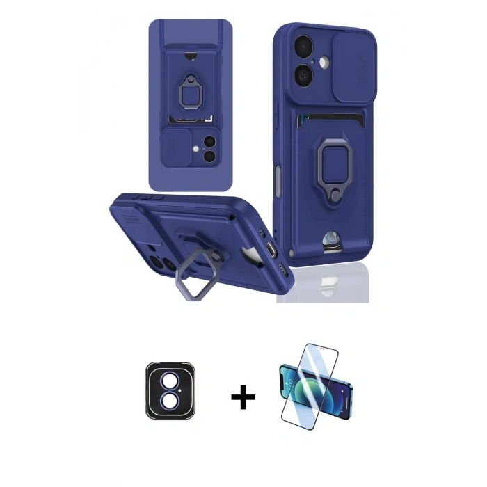 MARSİLYAN™- iPhone 16 Kılıf Vadi Form Prime - Siyah 3D Antistatik Seramik Nano Ekran Koruyucu + PVD Metal Kamera Lens - MI