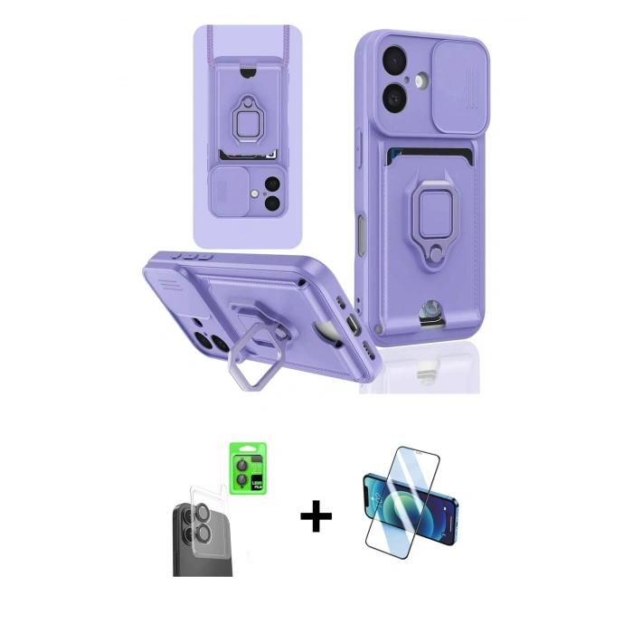 MARSİLYAN™- iPhone 16 Kılıf Vadi Form Prime - Siyah 3D Antistatik Seramik Nano Ekran Koruyucu + Siyah Raze Metal Kamera Lens