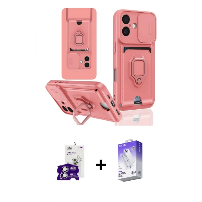 MARSİLYAN™- iPhone 16 Kılıf Vadi Form Prime - Siyah Bilvis 5in1 3D Magic Cam Ekran Koruyucu + Bilvis Titan Kamera Lens - GS