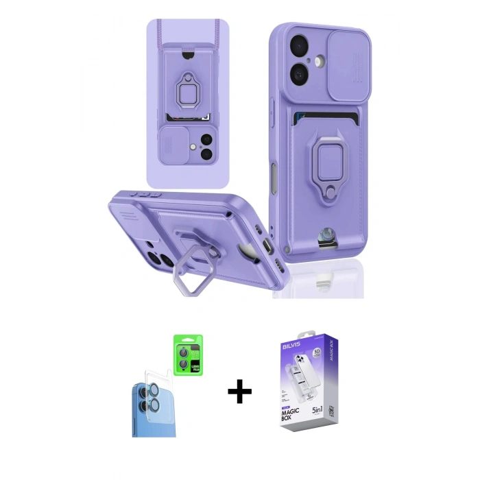 MARSİLYAN™- iPhone 16 Kılıf Vadi Form Prime - Siyah Bilvis 5in1 3D Magic Cam Ekran Koruyucu + Raze Metal Kamera Lens - LT