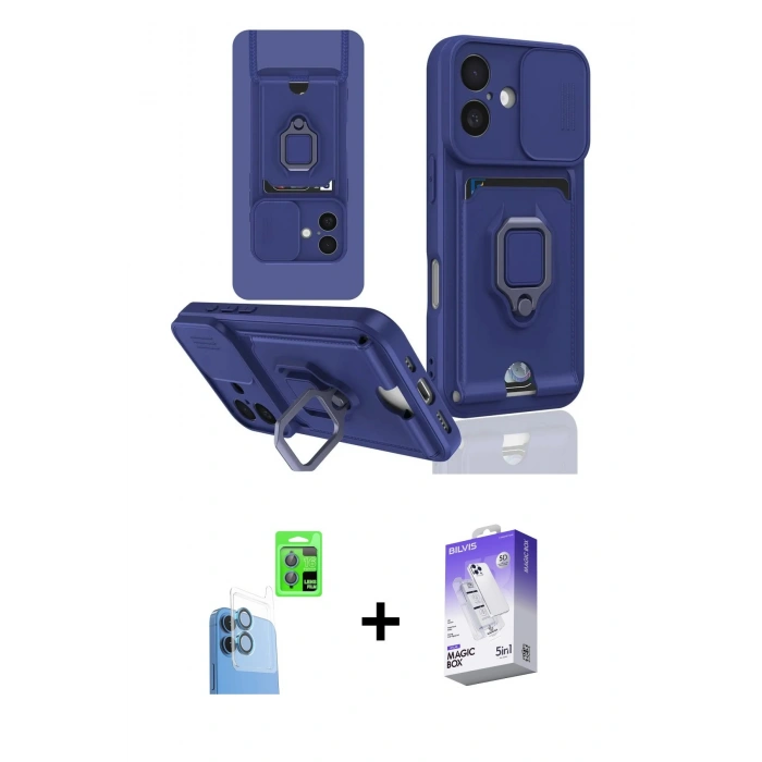 MARSİLYAN™- iPhone 16 Kılıf Vadi Form Prime - Siyah Bilvis 5in1 3D Magic Cam Ekran Koruyucu + Raze Metal Kamera Lens - LT