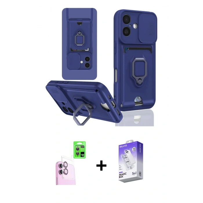 MARSİLYAN™- iPhone 16 Kılıf Vadi Form Prime - Siyah Bilvis 5in1 3D Magic Cam Ekran Koruyucu + Pembe Raze Metal Kamera Lens