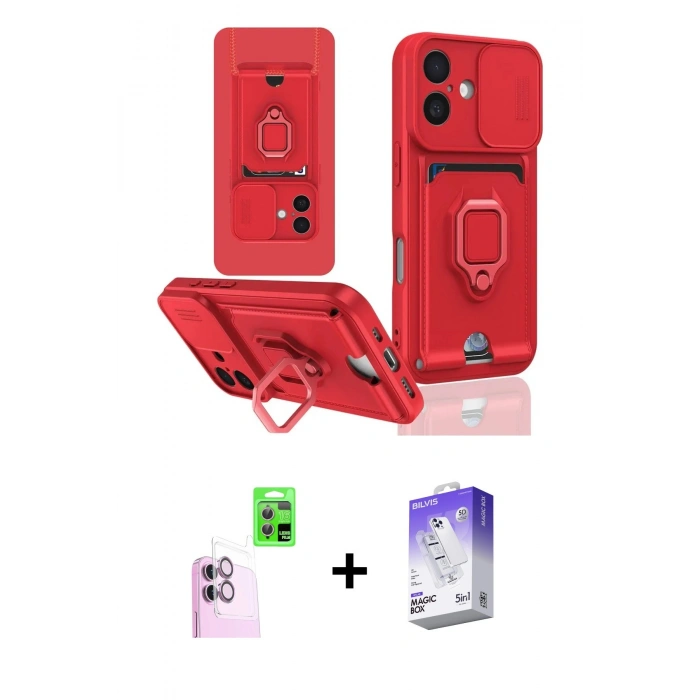 MARSİLYAN™- iPhone 16 Kılıf Vadi Form Prime - Siyah Bilvis 5in1 3D Magic Cam Ekran Koruyucu + Pembe Raze Metal Kamera Lens