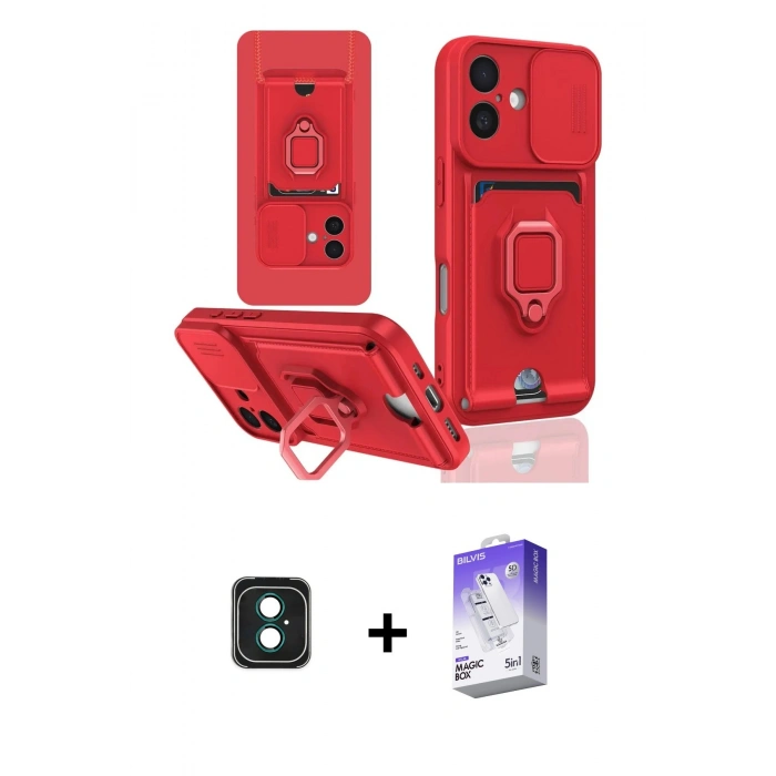 MARSİLYAN™- iPhone 16 Kılıf Vadi Form Prime - Siyah Bilvis 5in1 3D Magic Cam Ekran Koruyucu + PVD Metal Kamera Lens - YL