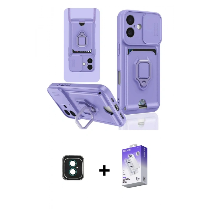 MARSİLYAN™- iPhone 16 Kılıf Vadi Form Prime - Siyah Bilvis 5in1 3D Magic Cam Ekran Koruyucu + PVD Metal Kamera Lens - YL