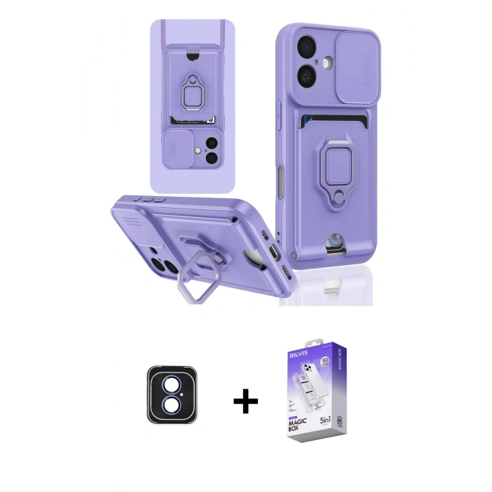 MARSİLYAN™- iPhone 16 Kılıf Vadi Form Prime - Siyah Bilvis 5in1 3D Magic Cam Ekran Koruyucu + PVD Metal Kamera Lens - MI