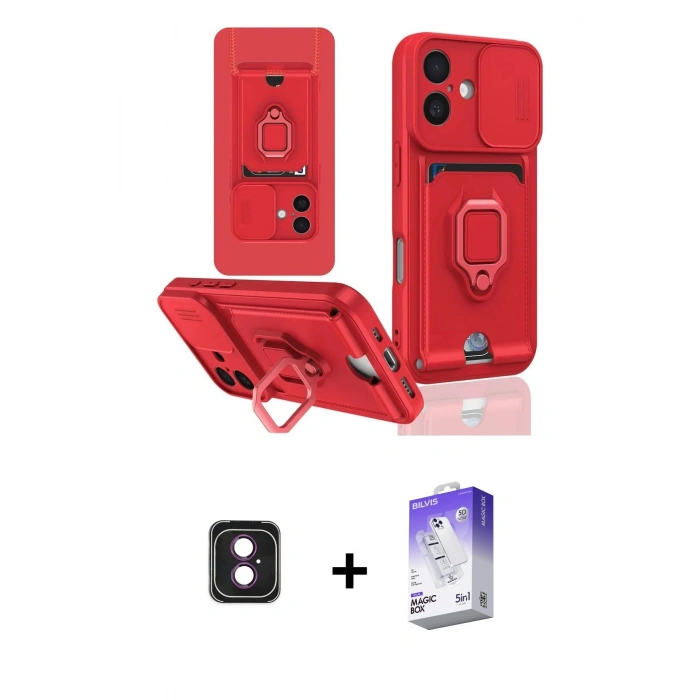 MARSİLYAN™- iPhone 16 Kılıf Vadi Form Prime - Siyah Bilvis 5in1 3D Magic Cam Ekran Koruyucu + PVD Metal Kamera Lens - PE