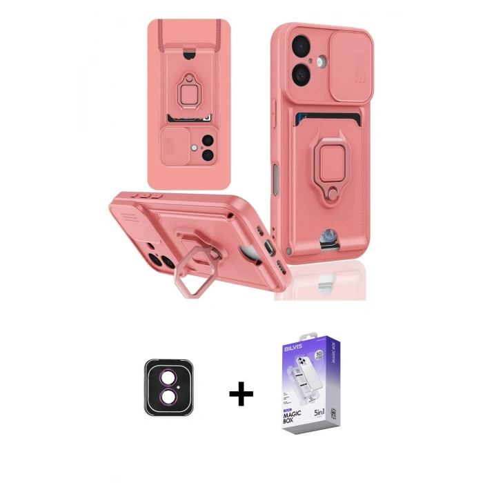 MARSİLYAN™- iPhone 16 Kılıf Vadi Form Prime - Siyah Bilvis 5in1 3D Magic Cam Ekran Koruyucu + PVD Metal Kamera Lens - PE