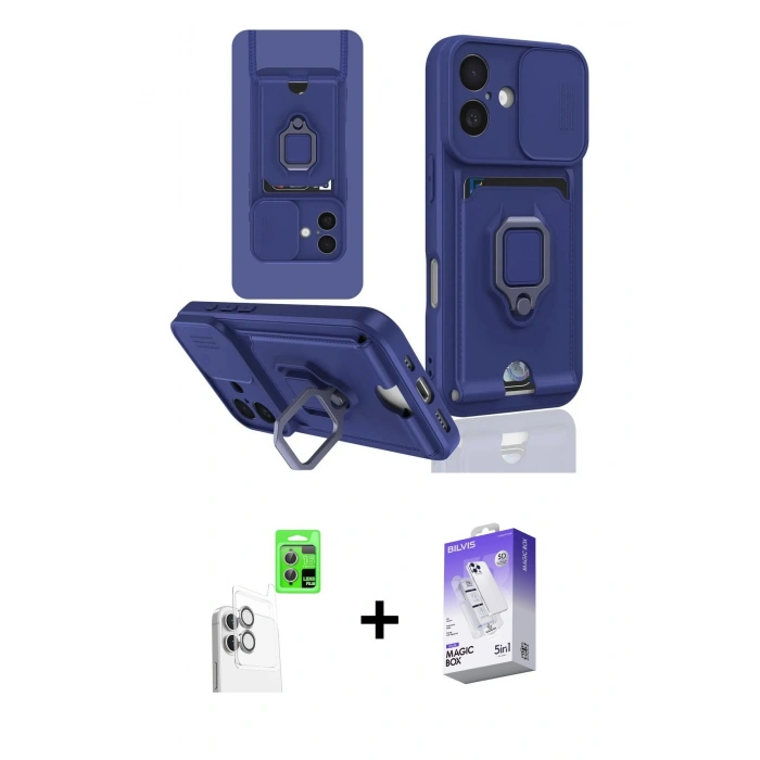 MARSİLYAN™- iPhone 16 Kılıf Vadi Form Prime - Siyah Bilvis 5in1 3D Magic Cam Ekran Koruyucu + Raze Metal Kamera Lens - BZ