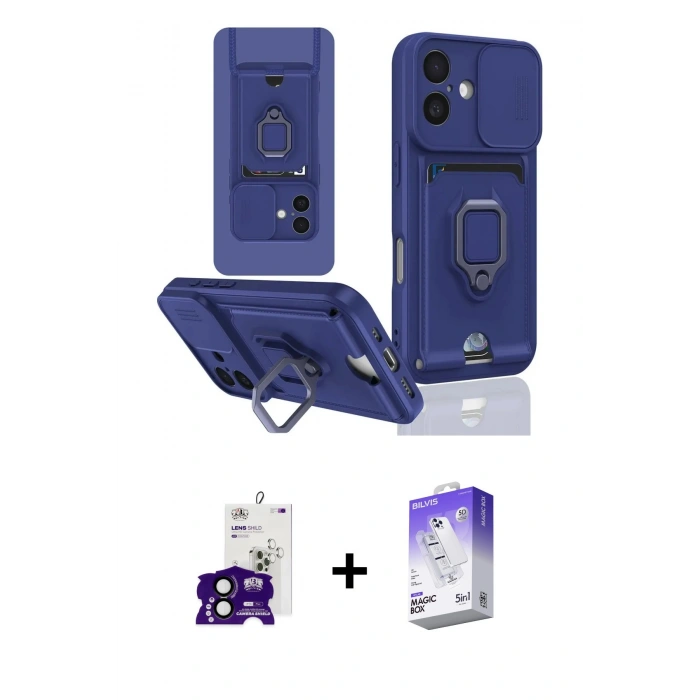 MARSİLYAN™- iPhone 16 Kılıf Vadi Form Prime - Siyah Bilvis 5in1 3D Magic Cam Ekran Koruyucu + Siyah Bilvis Titan Kamera Lens