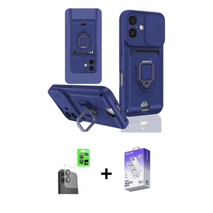 MARSİLYAN™- iPhone 16 Kılıf Vadi Form Prime - Siyah Bilvis 5in1 3D Magic Cam Ekran Koruyucu + Raze Metal Kamera Lens - SH