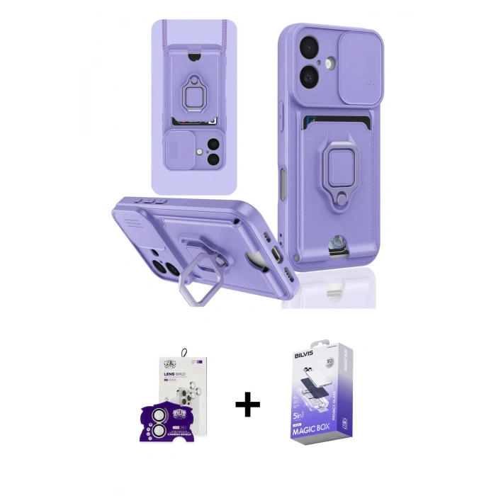 MARSİLYAN™- iPhone 16 Kılıf Vadi Form Prime - Siyah Bilvis 5in1 5D Magic Hayalet Cam Ekran Koruyucu + Bilvis Titan Kamera Lens - GS