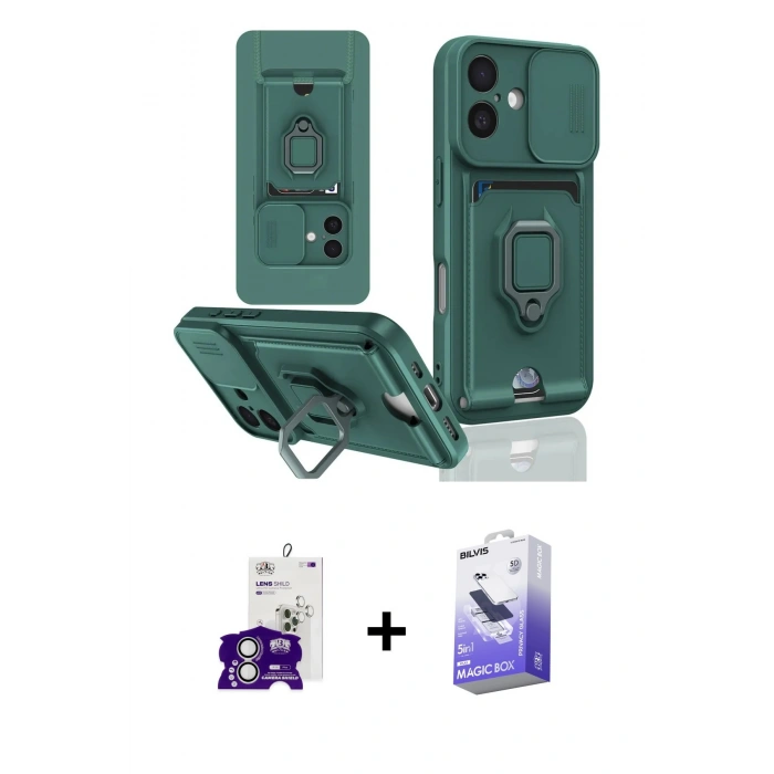MARSİLYAN™- iPhone 16 Kılıf Vadi Form Prime - Siyah Bilvis 5in1 5D Magic Hayalet Cam Ekran Koruyucu + Bilvis Titan Kamera Lens - GS