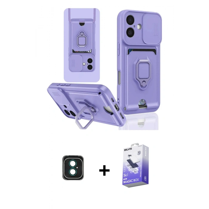 MARSİLYAN™- iPhone 16 Kılıf Vadi Form Prime - Siyah Bilvis 5in1 5D Magic Hayalet Cam Ekran Koruyucu + PVD Metal Kamera Lens - YL