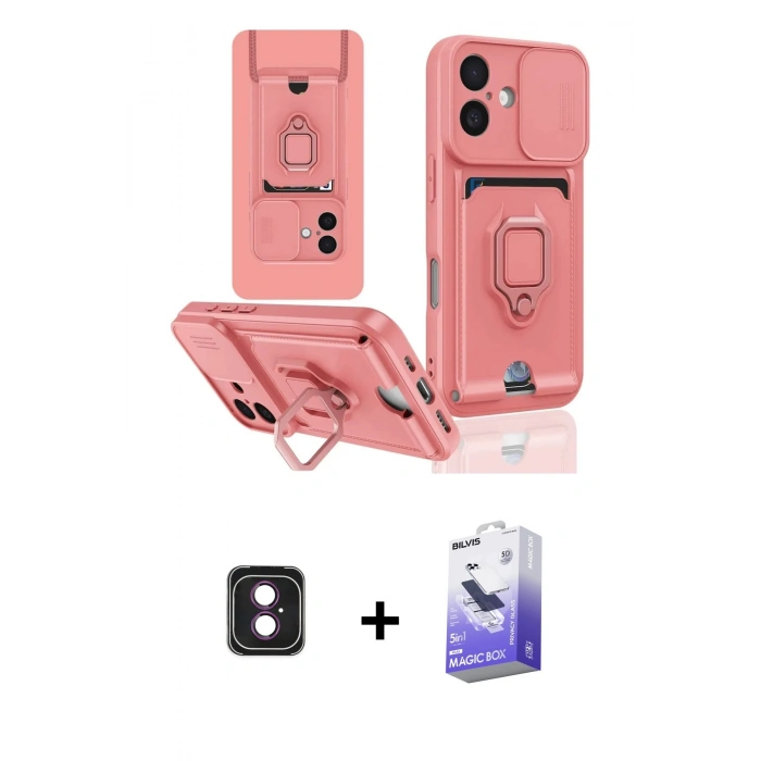 MARSİLYAN™- iPhone 16 Kılıf Vadi Form Prime - Siyah Bilvis 5in1 5D Magic Hayalet Cam Ekran Koruyucu + PVD Metal Kamera Lens - PE
