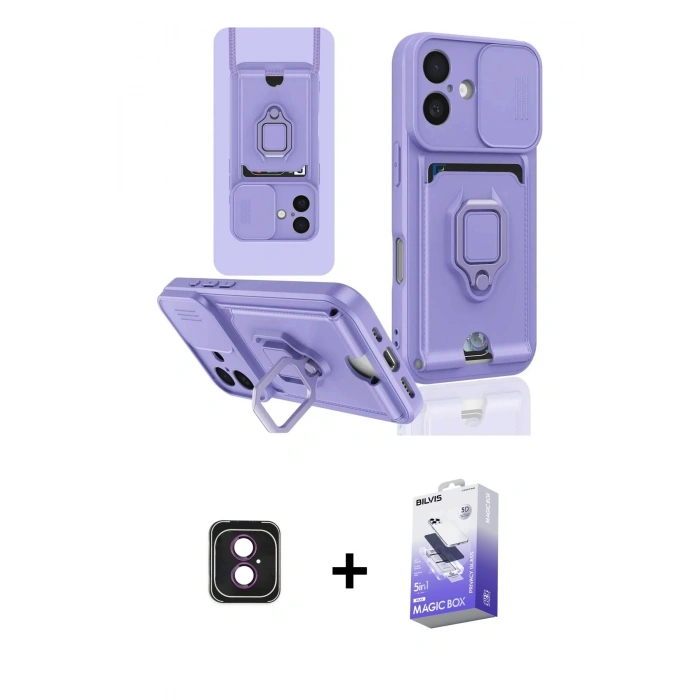 MARSİLYAN™- iPhone 16 Kılıf Vadi Form Prime - Siyah Bilvis 5in1 5D Magic Hayalet Cam Ekran Koruyucu + PVD Metal Kamera Lens - PE