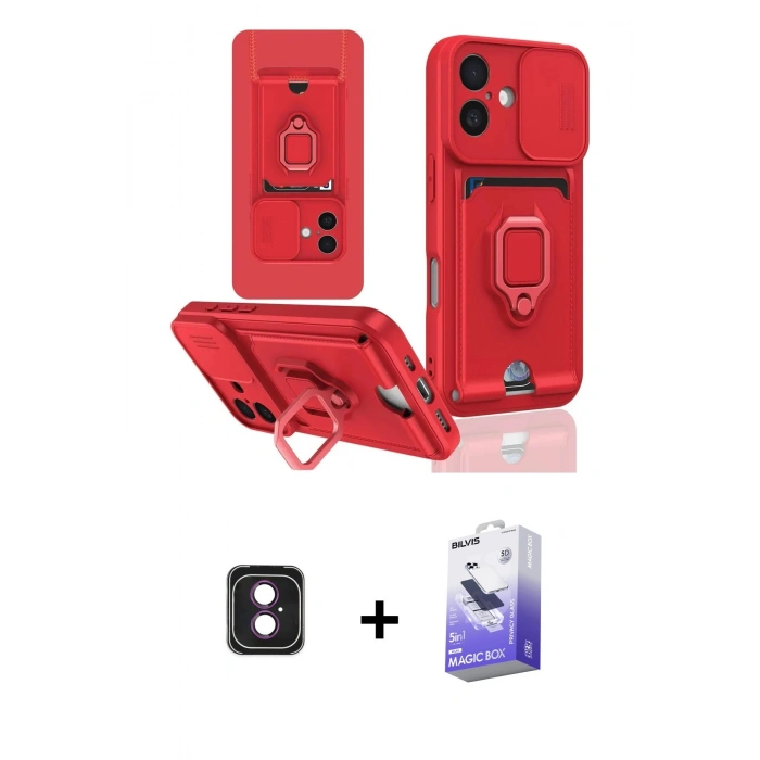 MARSİLYAN™- iPhone 16 Kılıf Vadi Form Prime - Siyah Bilvis 5in1 5D Magic Hayalet Cam Ekran Koruyucu + PVD Metal Kamera Lens - PE