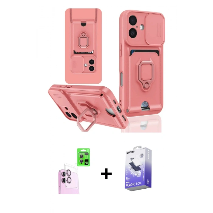 MARSİLYAN™- iPhone 16 Kılıf Vadi Form Prime - Siyah Bilvis 5in1 5D Magic Hayalet Cam Ekran Koruyucu + Raze Metal Kamera Lens - PE