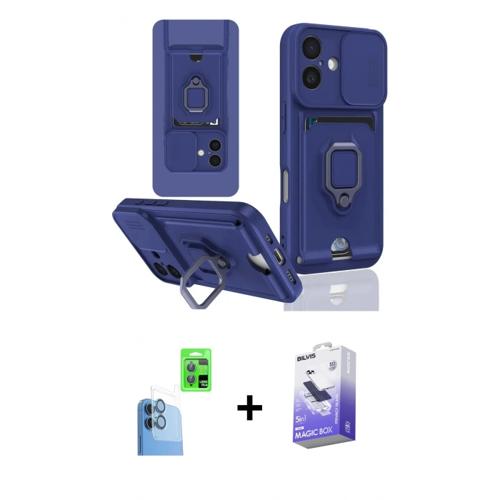 MARSİLYAN™- iPhone 16 Kılıf Vadi Form Prime - Siyah Bilvis 5in1 5D Magic Hayalet Cam Ekran Koruyucu + Raze Metal Kamera Lens - LT