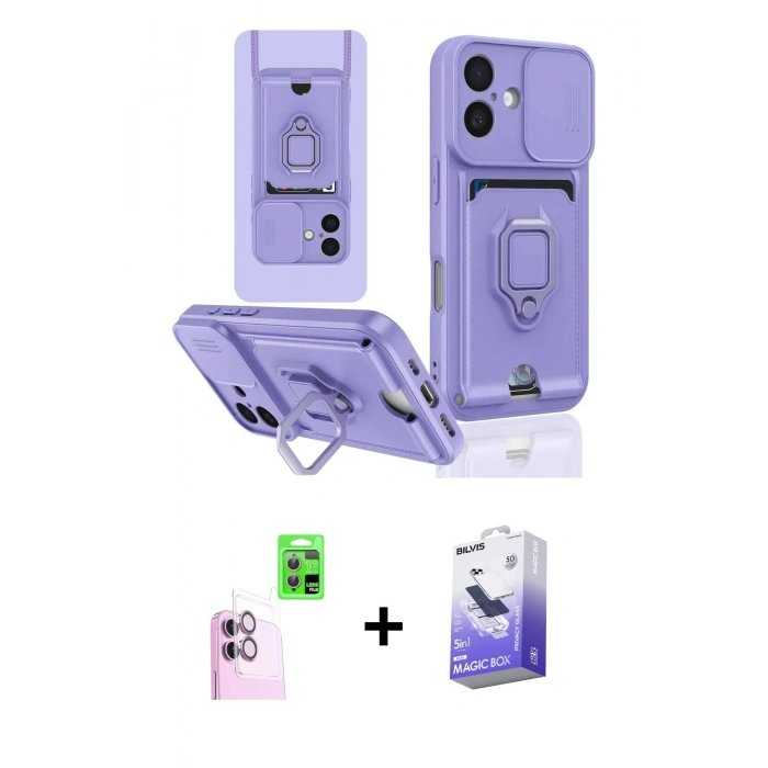 MARSİLYAN™- iPhone 16 Kılıf Vadi Form Prime - Siyah Bilvis 5in1 5D Magic Hayalet Cam Ekran Koruyucu + Raze Metal Kamera Lens - PE