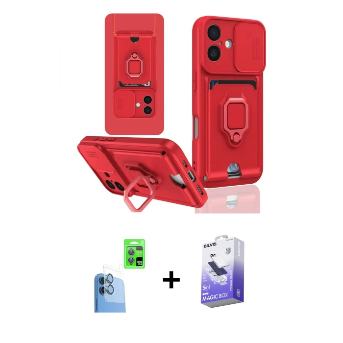 MARSİLYAN™- iPhone 16 Kılıf Vadi Form Prime - Siyah Bilvis 5in1 5D Magic Hayalet Cam Ekran Koruyucu + Raze Metal Kamera Lens - LT
