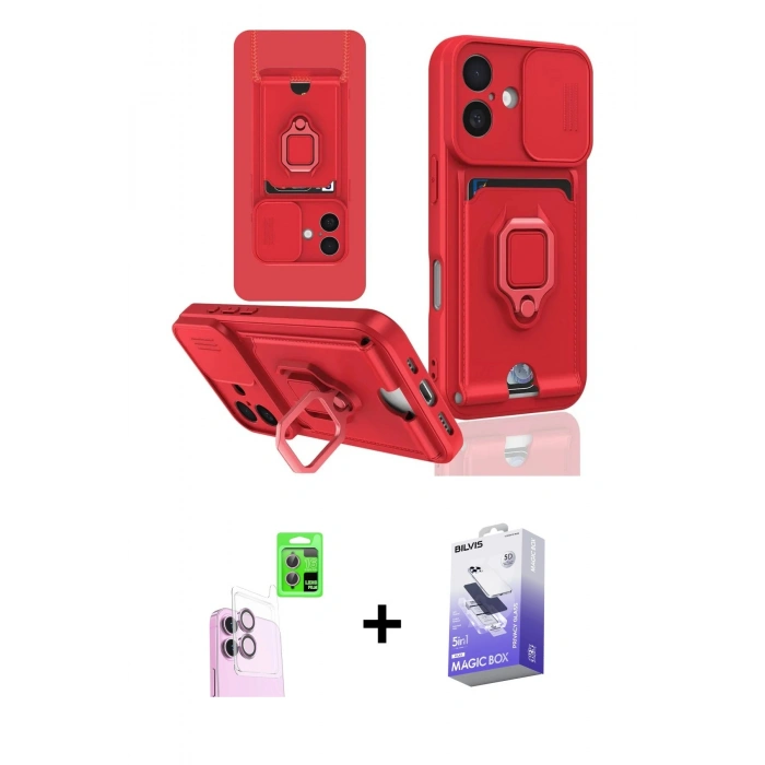 MARSİLYAN™- iPhone 16 Kılıf Vadi Form Prime - Siyah Bilvis 5in1 5D Magic Hayalet Cam Ekran Koruyucu + Raze Metal Kamera Lens - PE