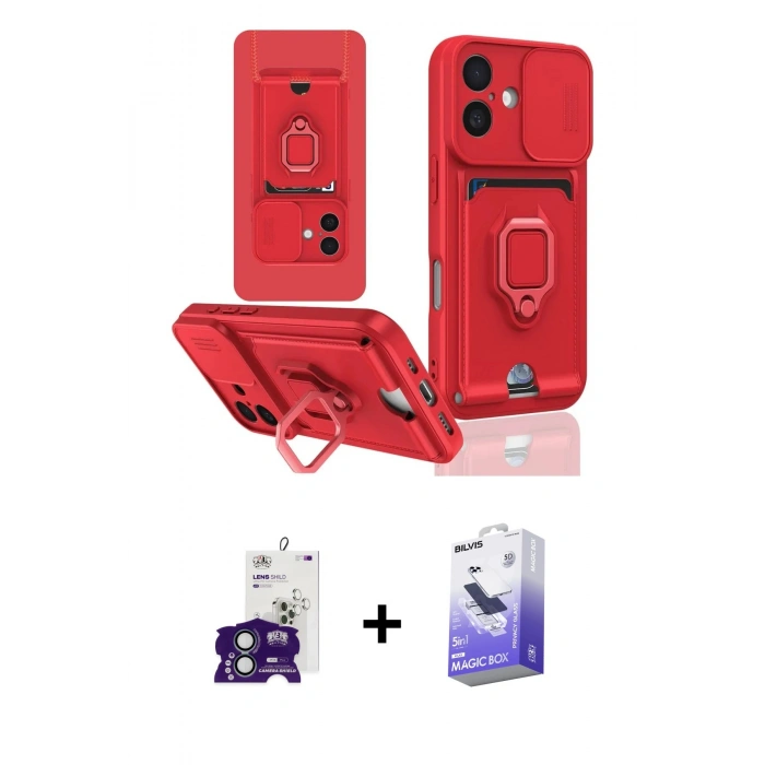 MARSİLYAN™- iPhone 16 Kılıf Vadi Form Prime - Siyah Bilvis 5in1 5D Magic Hayalet Cam Ekran Koruyucu + Bilvis Titan Kamera Lens - YL