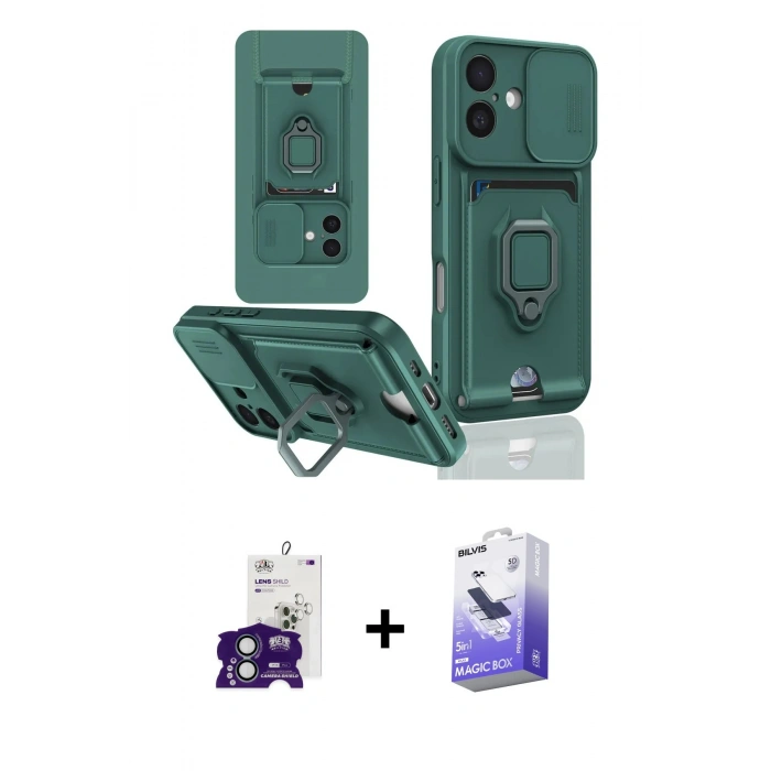 MARSİLYAN™- iPhone 16 Kılıf Vadi Form Prime - Siyah Bilvis 5in1 5D Magic Hayalet Cam Ekran Koruyucu + Bilvis Titan Kamera Lens - YL
