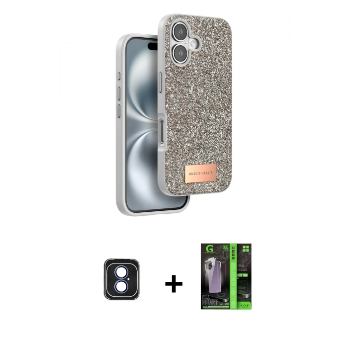 MARSİLYAN™- iPhone 16 Kılıf Vadi Klasik Serisi - Şeffaf 360 Full Body Arka Koruyucu + PVD Metal Kamera Lens - MI
