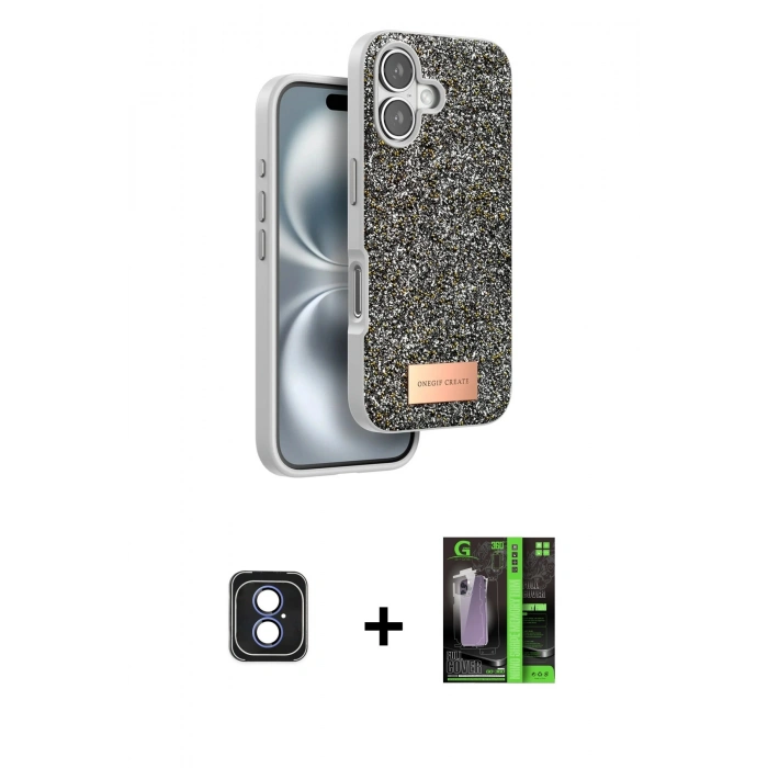 MARSİLYAN™- iPhone 16 Kılıf Vadi Klasik Serisi - Şeffaf 360 Full Body Arka Koruyucu + PVD Metal Kamera Lens - MI