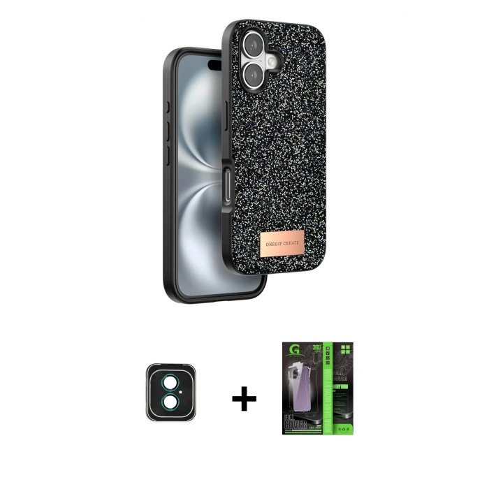 MARSİLYAN™- iPhone 16 Kılıf Vadi Klasik Serisi - Şeffaf 360 Full Body Arka Koruyucu + PVD Metal Kamera Lens - YL