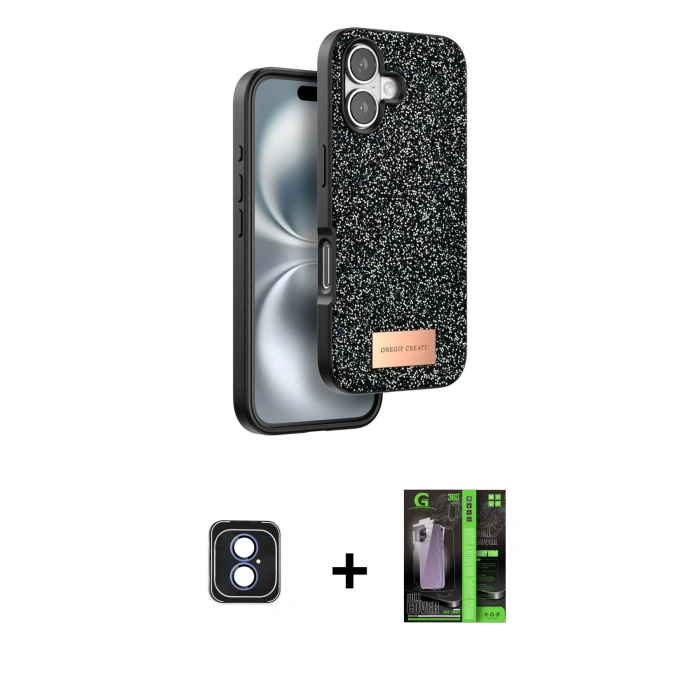 MARSİLYAN™- iPhone 16 Kılıf Vadi Klasik Serisi - Şeffaf 360 Full Body Arka Koruyucu + PVD Metal Kamera Lens - MI