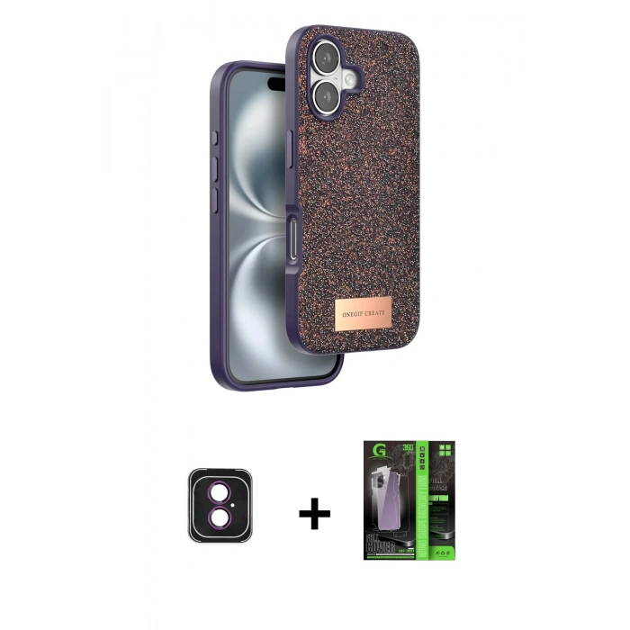 MARSİLYAN™- iPhone 16 Kılıf Vadi Klasik Serisi - Şeffaf 360 Full Body Arka Koruyucu + PVD Metal Kamera Lens - PE