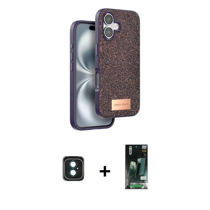 MARSİLYAN™- iPhone 16 Kılıf Vadi Klasik Serisi - Siyah 360 Mat Full Body Arka Koruyucu + PVD Metal Kamera Lens - YL