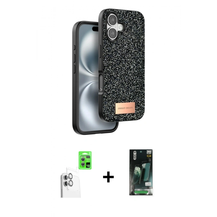 MARSİLYAN™- iPhone 16 Kılıf Vadi Klasik Serisi - Siyah 360 Mat Full Body Arka Koruyucu + Raze Metal Kamera Lens - BZ