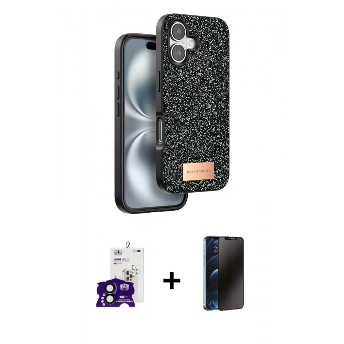 MARSİLYAN™- iPhone 16 Kılıf Vadi Klasik Serisi - Siyah 3D Antistatik Hayalet Cam Ekran Koruyucu + Bilvis Titan Kamera Lens - SH