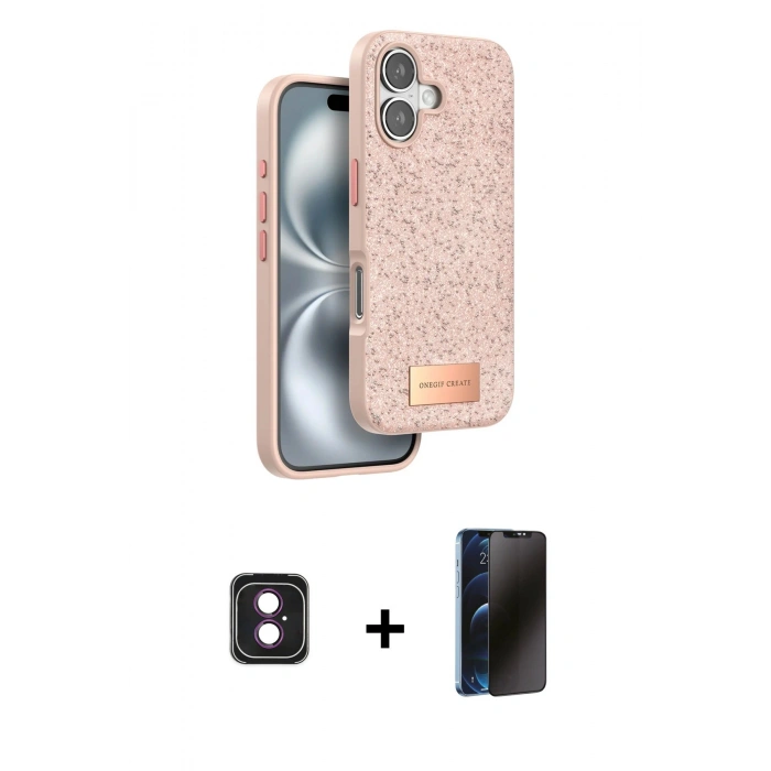 MARSİLYAN™- iPhone 16 Kılıf Vadi Klasik Serisi - Siyah 3D Antistatik Hayalet Cam Ekran Koruyucu + PVD Metal Kamera Lens - PE