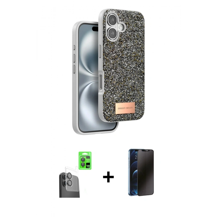 MARSİLYAN™- iPhone 16 Kılıf Vadi Klasik Serisi - Siyah 3D Antistatik Hayalet Cam Ekran Koruyucu + Raze Metal Kamera Lens - SH