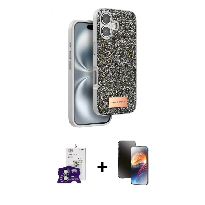 MARSİLYAN™- iPhone 16 Kılıf Vadi Klasik Serisi - Siyah 3D Antistatik Mat Seramik Nano Ekran Koruyucu + Bilvis Titan Kamera Lens - YL